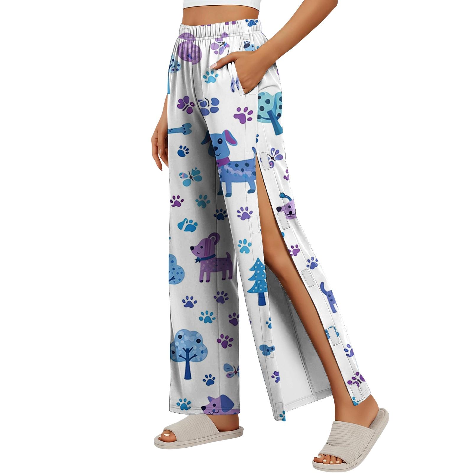 

Women Fashion Side Velcro Closure Easy Open Post Surgery Recovery Pants Comfortable Fit Soft Fabric Breathable Loose Style Long Length M фіолетовий