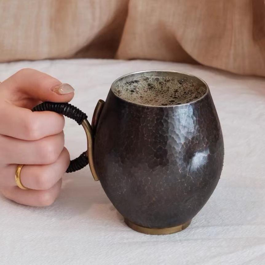 Pure Copper Coffee Mug ,Handcrafted Retro Engraving Hammer Texture 260 ml Beer Moscow Mule Tumbler Water Cup,Tea Water Tableware