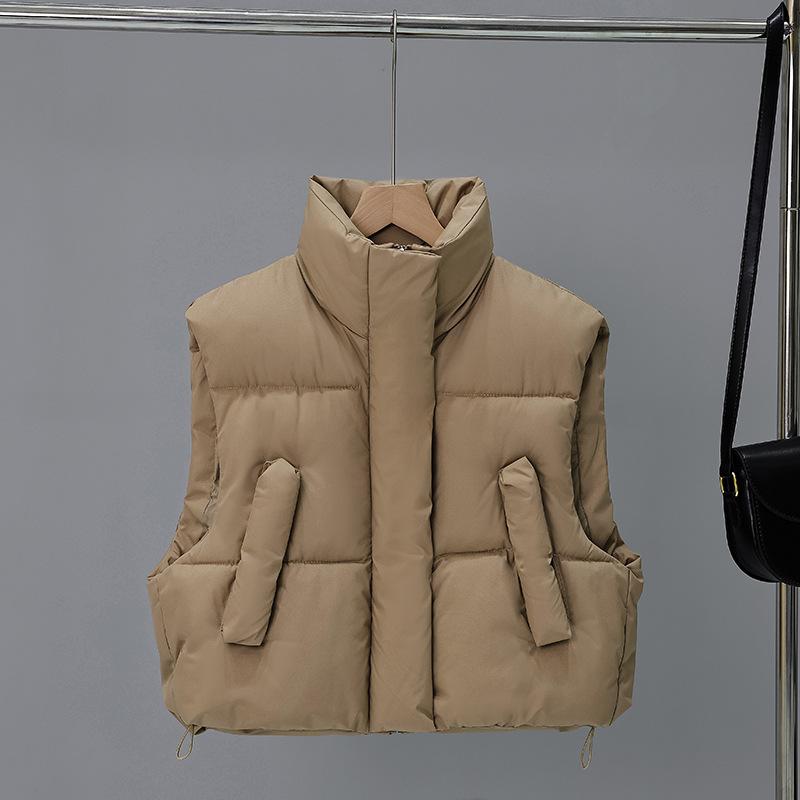 Women's Fashionable, Loose and Versatile Horse Clip Vest Short Stand Collar Korean Down Cotton Vest