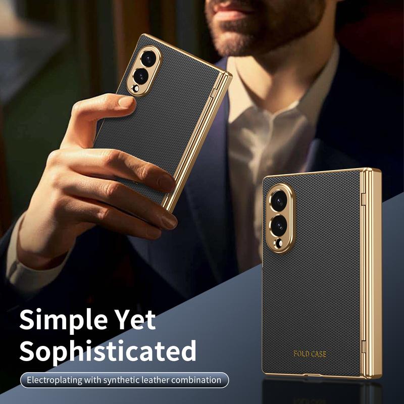 Electroplated Leather Phone Case For Samsung Galaxy Z Fold 8 Wide 5G Z Fold 8 5G Hinge Protective Glass Screen Protector Cover
