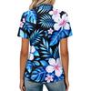 Women’s Casual Polo Neck Loose Fit Short Sleeve Top with Abstract Print and Button for Everyday Wear