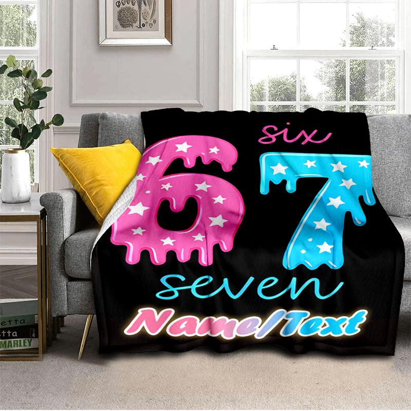 1PC Custom Name "Sixty Seven Stars" Flannel Blanket Versatile,all-season Throw Suitable for the Living Room,bedroom,camping,travel,and Gift