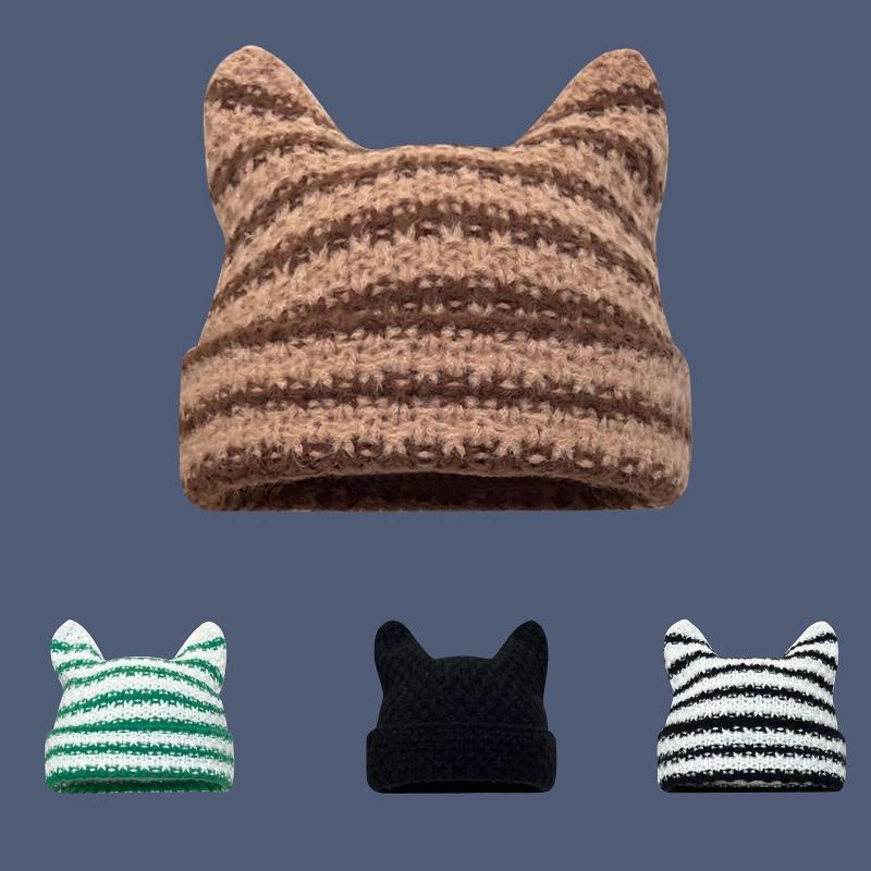 Crochet Knitted Hat Devil Horn Hat Beanie Skullies Beanie Winter Warm Funny Hat Halloween Party Cosplay Party Favors