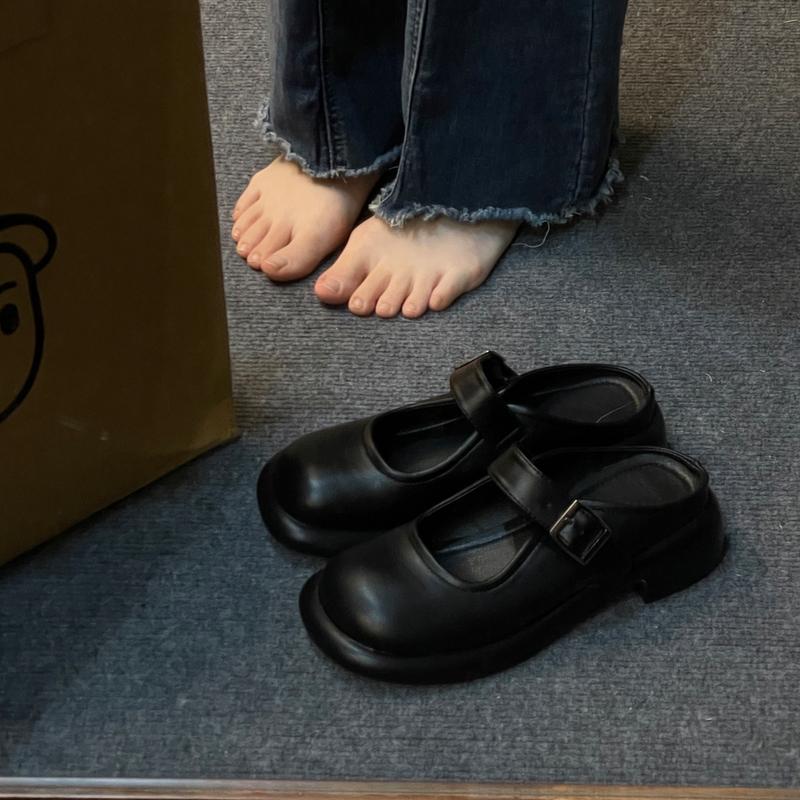 Baotou half-drag women wear thick skirts, French heightening one pedal, with new bottom Mary Jane cool slippers 2025
