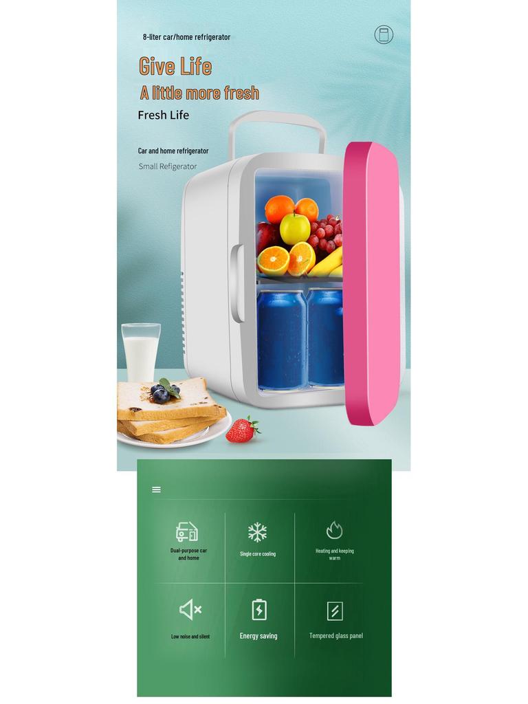 Portable 8L Mini Car and Home Refrigerator, Dual 12V, Cold/Warm, for Travel