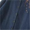 Giacca di Jeans da Donna Primaverile Taglie Forti a Maniche Lunghe Ricamo Temperamento Camicia di Jeans Comoda