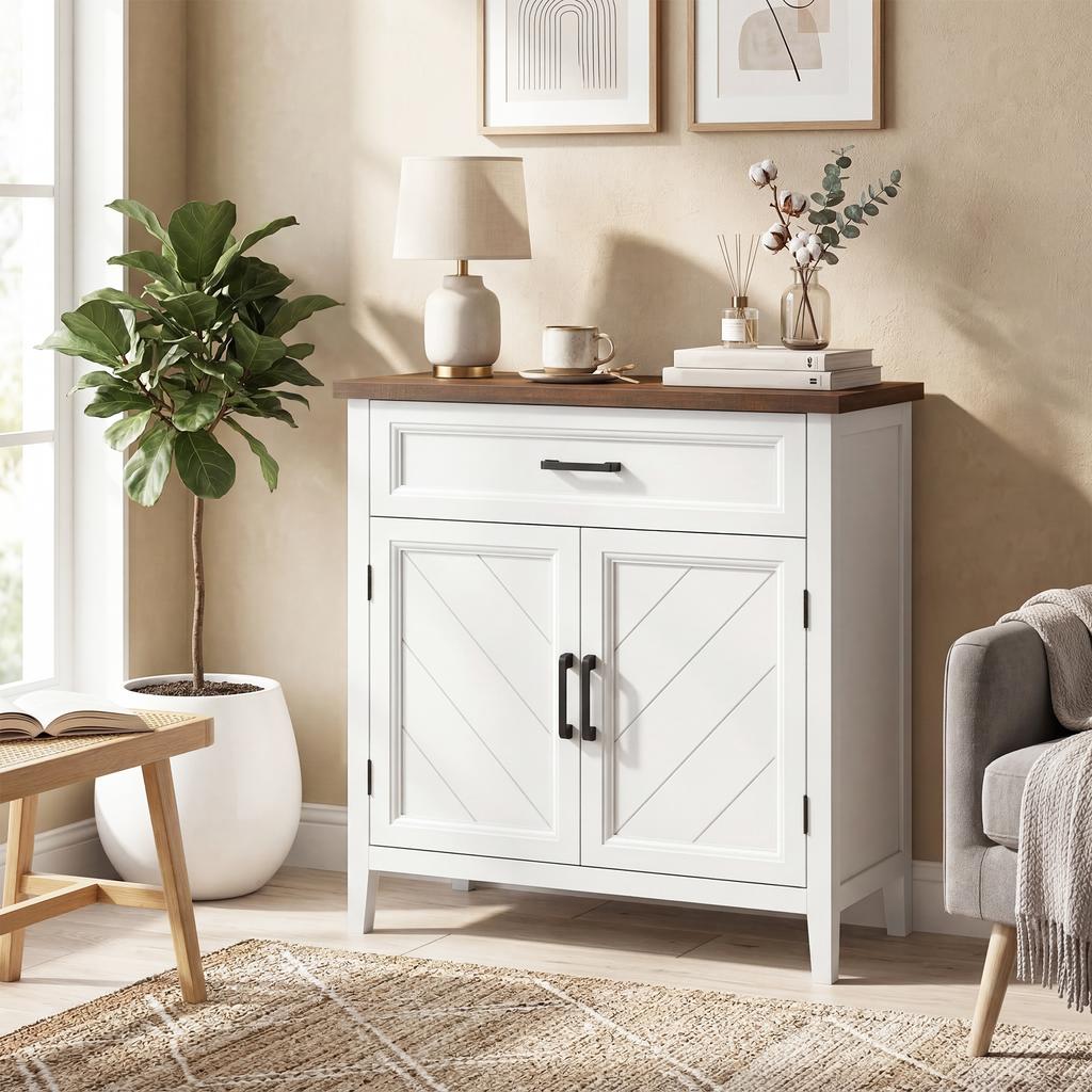 Living Room Sideboard, 2 Doors, Drawer, Adjustable Shelf, 76 x 35 x 80 cm, White