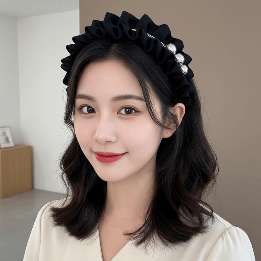 Rhinestone Black Hairband Cloth Wrinkle Headband Luxury Women Hair Hoop  Daily