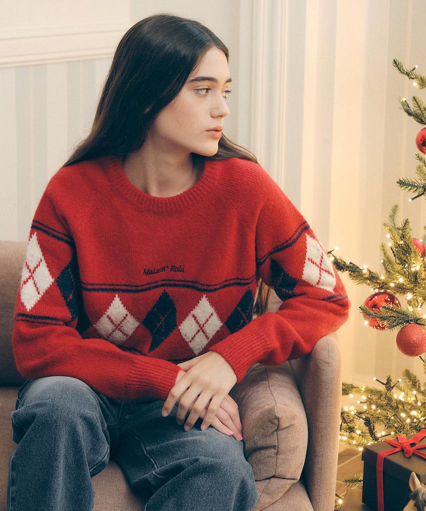 ROLAROLA Argyle Knit Pullover Red