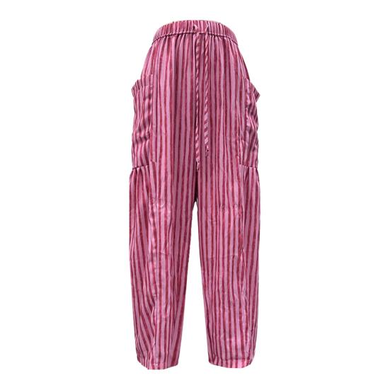 Women Pants Elastic Waist Striped Design Wide Leg Casual Trousers with Pockets Work Travel School All Day Wear