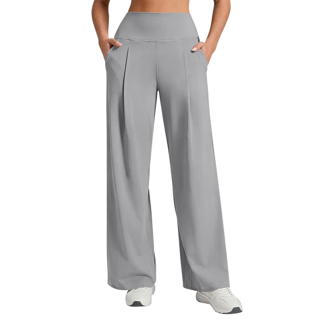 Women's Casual Wide Leg Pants Elastic Waistband with Pockets Soft Comfortable Fit Suitable for Daily Wear and Light Exercise