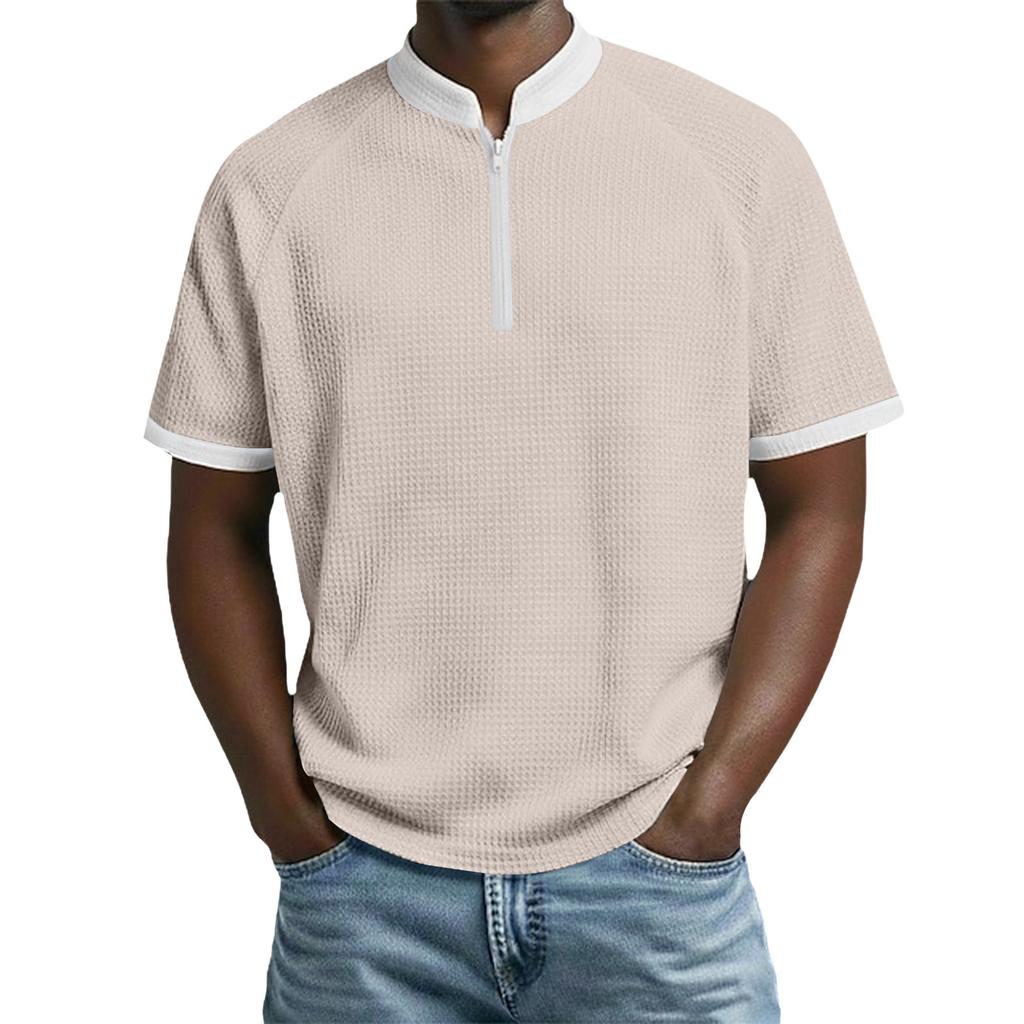 Men's Casual Fashionable Loose And Soft Breathable Top, Two-color Patchwork Short-sleeved Top.