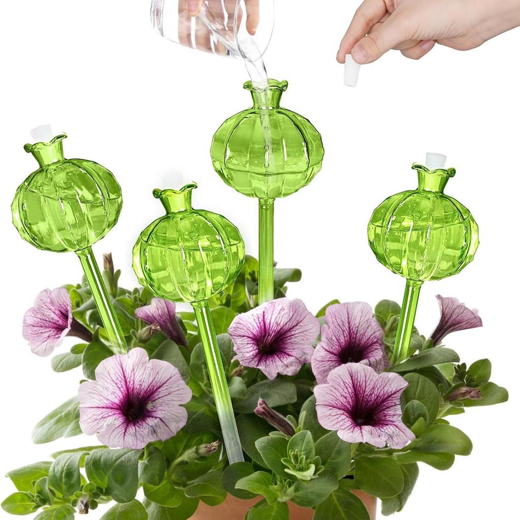 4pcs Self Watering Flower Globes Decorative Automatic Plants Watering Bulbs with Stopper for Indoor