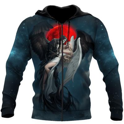 Hoodie Men's Women's Skeleton Angel Demon 3D Printing Men Sweatshirts Zipper Casual Streetwear Autumn Oversized Harajuku Hooded