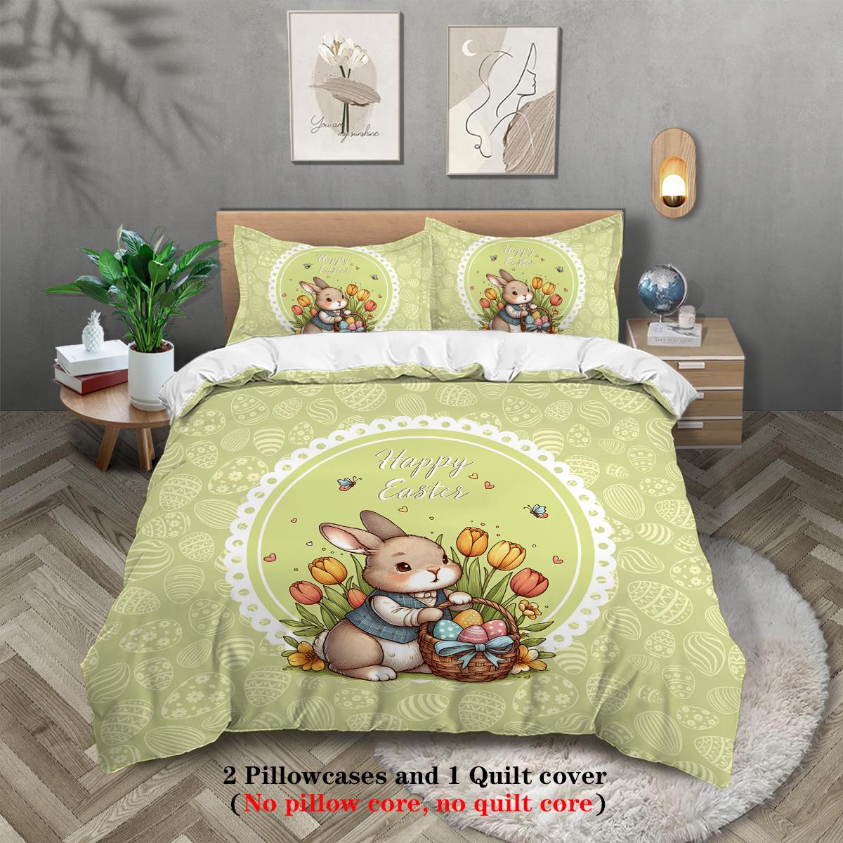 

3pcs Cartoon Happy Easter Pattern Print Duvet Cover Set, Soft,Comfortable and Breathable Bedding Set,for Bedroom,Guestroom,Hotel 135x200cm-EU-Single