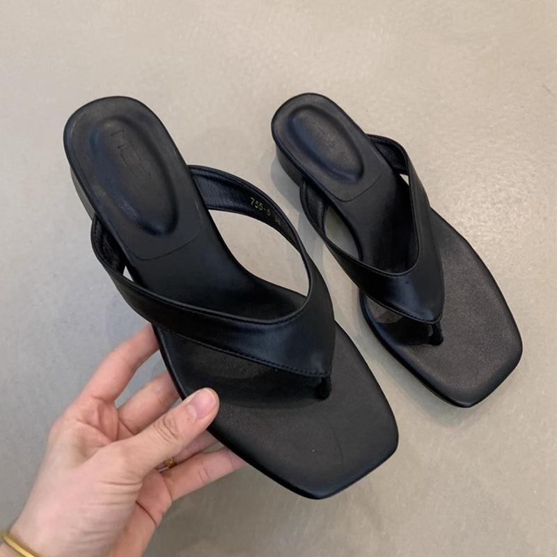 Fashion SUOJIALUN 2025 Summer New Brand Women Slipper Fashion Square Low Heel Ladies Casual Sandal Shoes Outdoor Dress Slip On Flip Flop