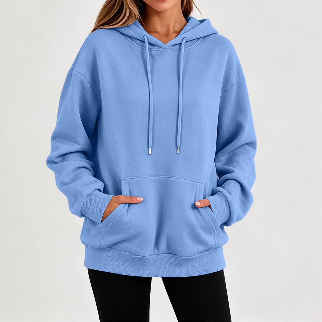 Felpa con cappuccio a maniche lunghe colorata da donna, pullover casual per l'uso quotidiano