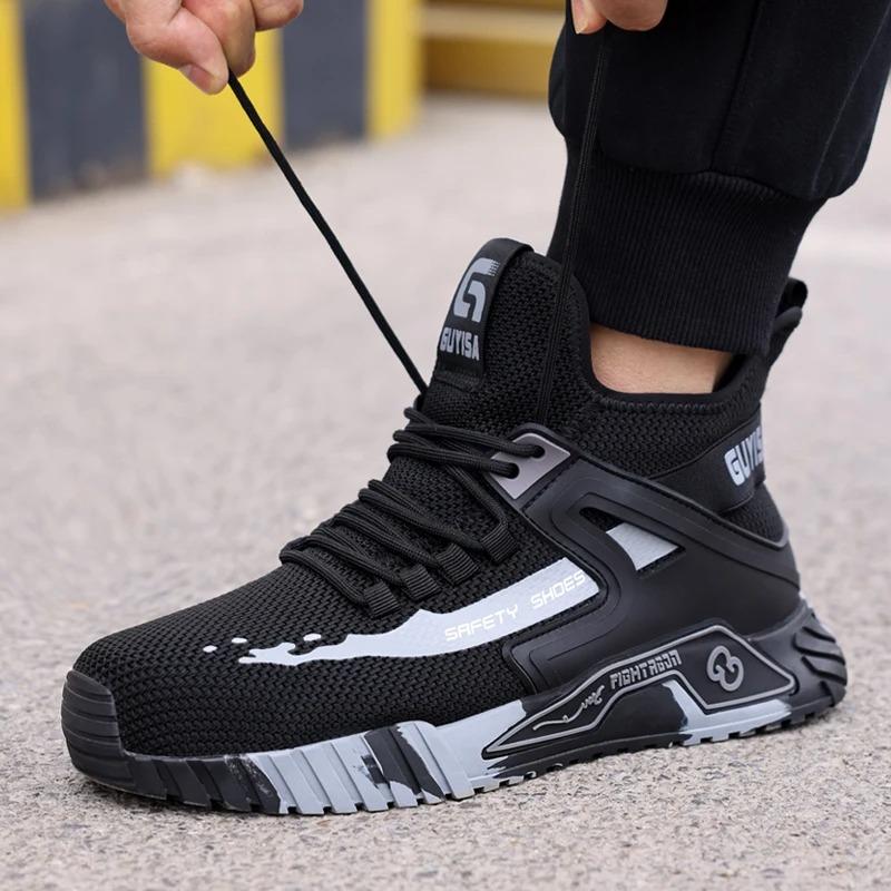 Fashion High Top Safety Shoes Men Steel Toe Work Shoes Men Anti-puncture Safety Shoe Woman Work Safety Boots Man Indestructible Shoes