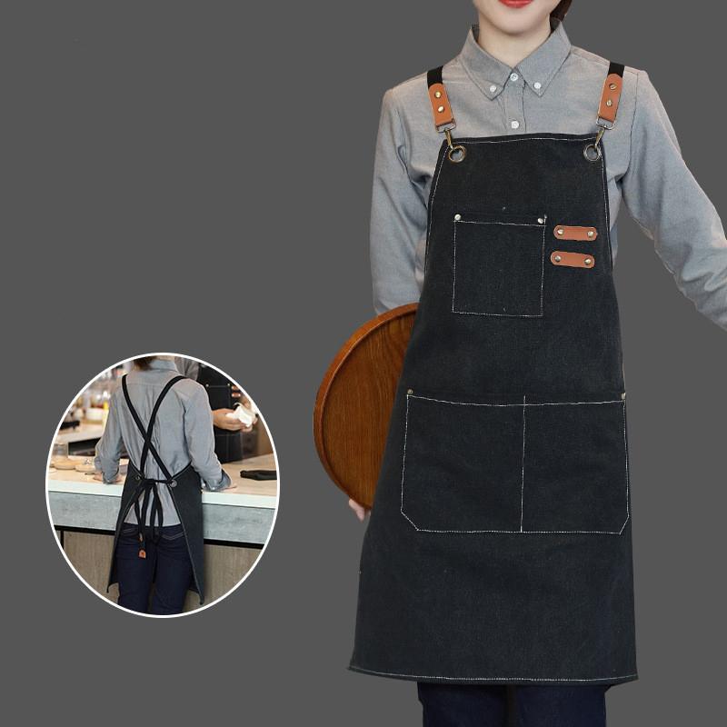Household Canvas Apron Oil-Proof Can Wipe Hands Kitchen Cooking Men Women Adult With Tool Pockets  Coffee Over Apron
