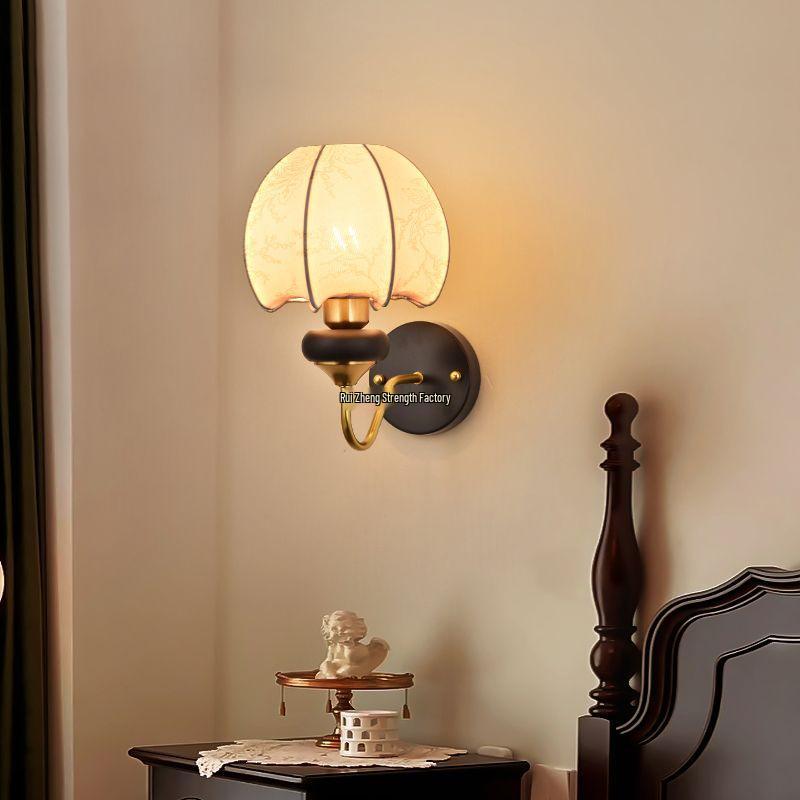 Nordic Retro Chinese-Style Wall Lamp: Solid Wood & Cream Bedside Light for Bedroom, Living Room & Aisle Decorations