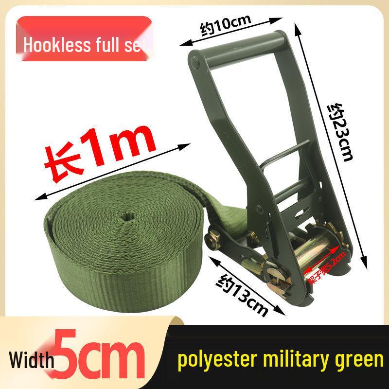 5m Army Green Polyester Ratchet Tie-Down Strap, 2  Wide, 5 Ton Capacity