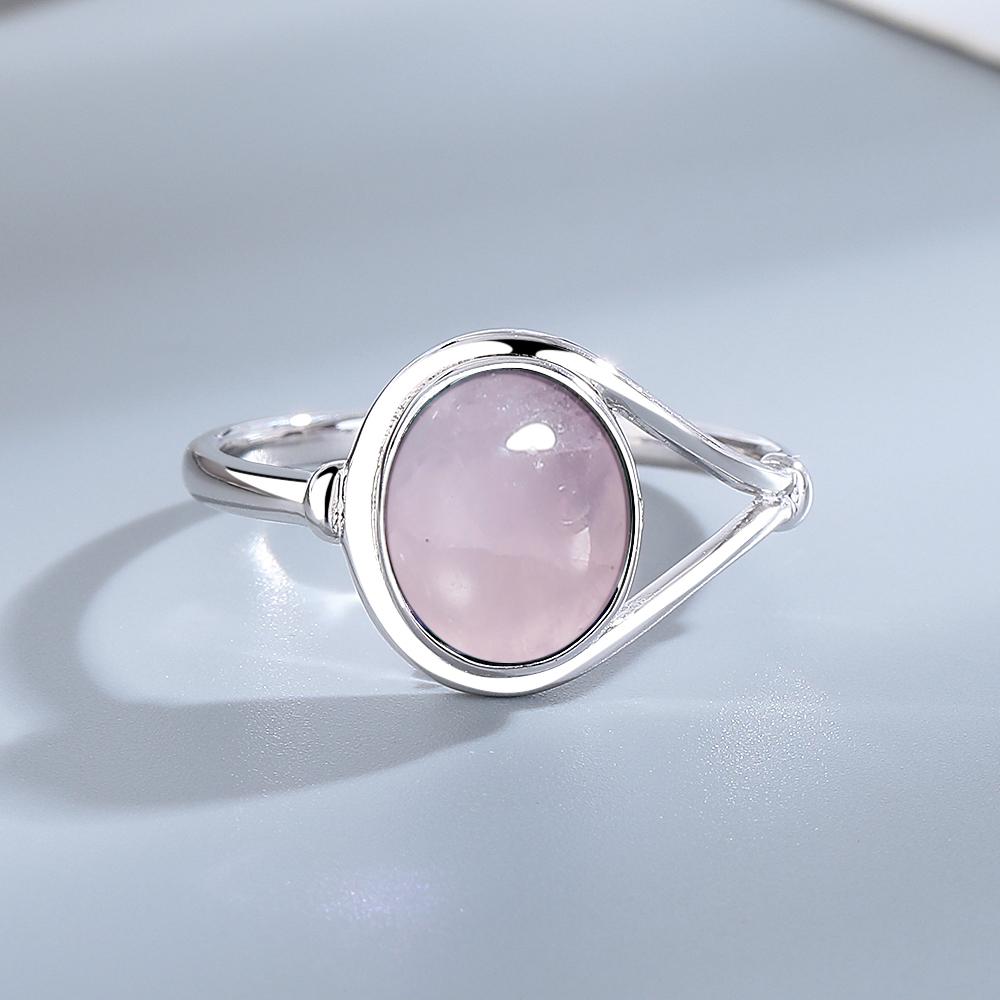 Dainty Natural Moonstone Ring 8*10MM Round Amethyst Agate Stone Vintage Silver Jewelry Ring For Women Party Anniversary Gifts