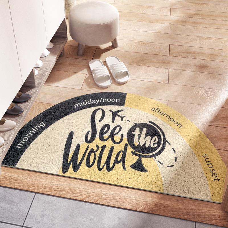 

Полукруглый шелковый коврик с кольцом, нескользящий коврик для входной двери, грязе- и износостойкий коврик для входной двери 45*90cm