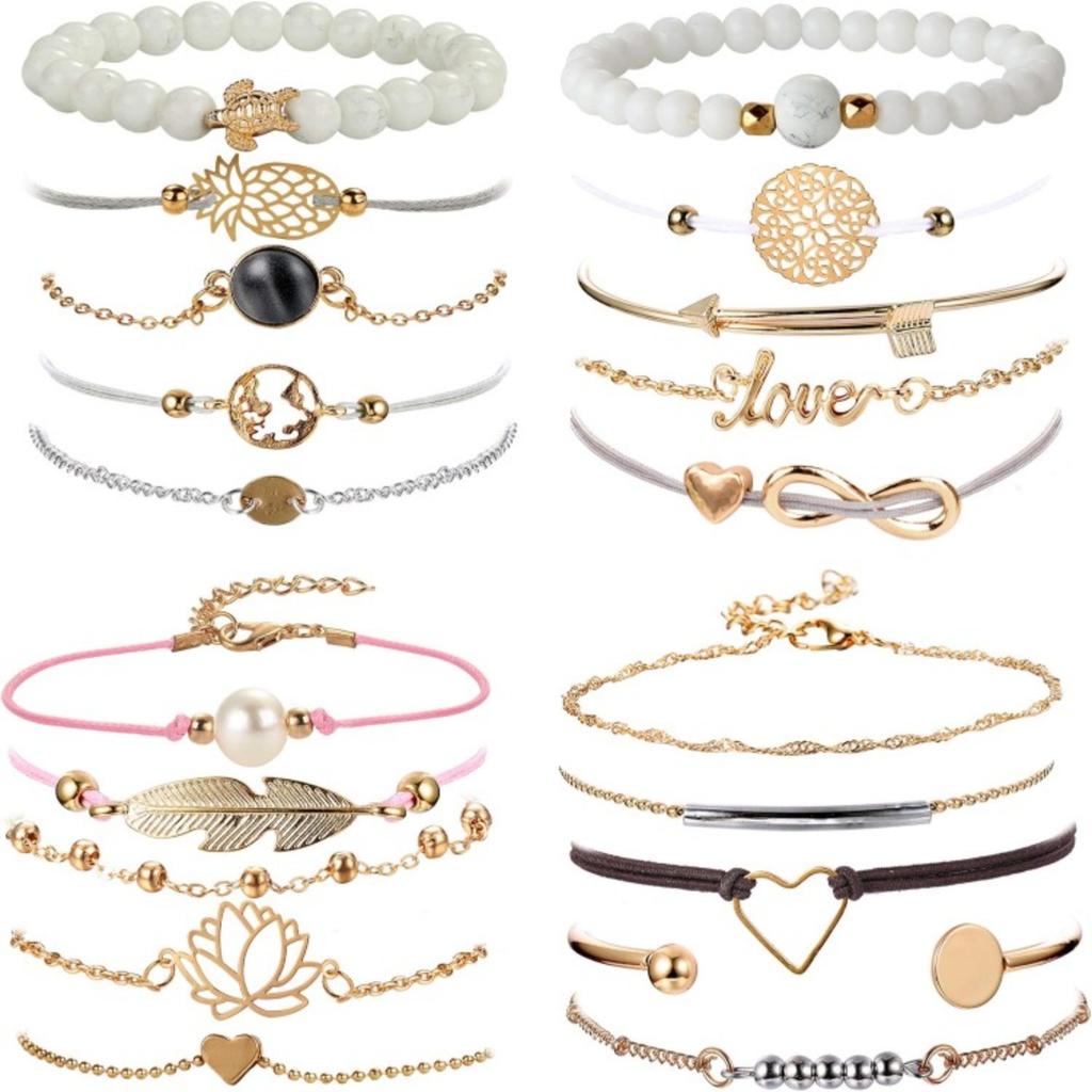 Bobisty 20Pcs String Bracelets for Women Trendy Multiple Stackable Wrap Bangle Charm Bracelet Adjustable Anklet Jewelry Gifts