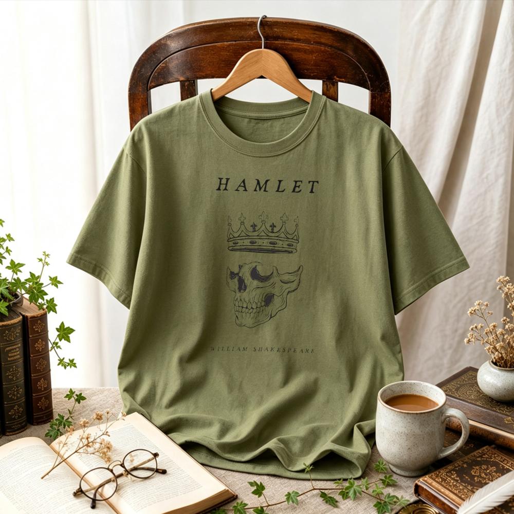 Women Hamlet Shakespeare Skull Crown Graphic T Shirt Academia Literary Book Lover Tee Vintage Reader Casual Literature Fan Tops