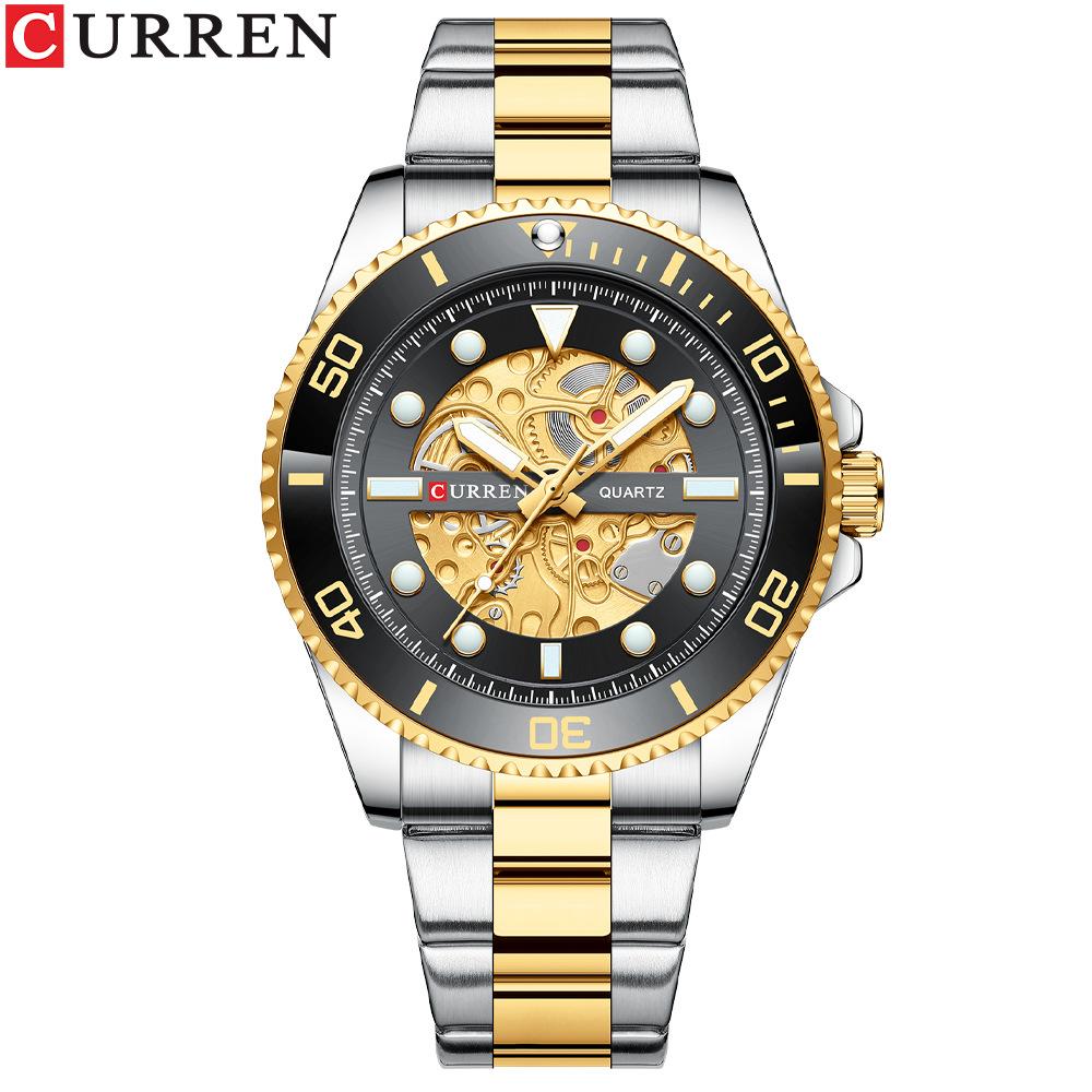 CURREN Fashion Business Men's Watch Quartz Waterproof Night Light Unique Rotating Bezel Luxury Watches