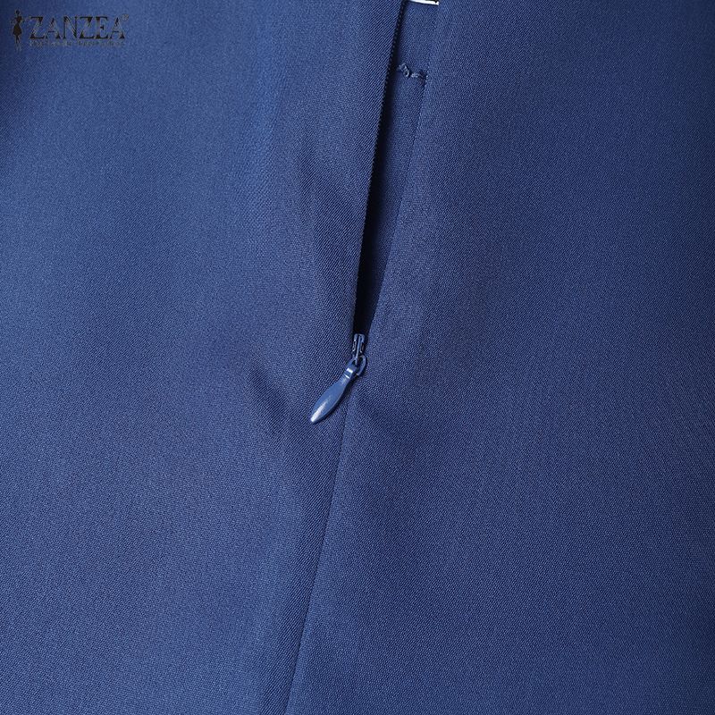 ZANZEA Women Splice Collar 3/4 Sleeve Casual Long Dress