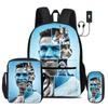 Ronaldo 3 Pcs Set School Bags Backpack with USB Interface CR Football Star Shoulder Bag Football Sports Pencil Bag Kids Rucksack