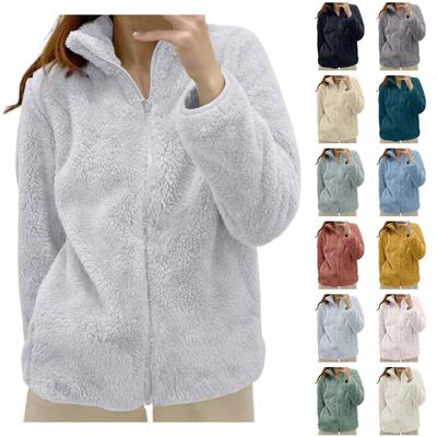 Giacca da Donna in Pile Monocolore Spessa Confortevole con Cerniera Cardigan Versatile Quotidiano alla Moda Autunno e Inverno