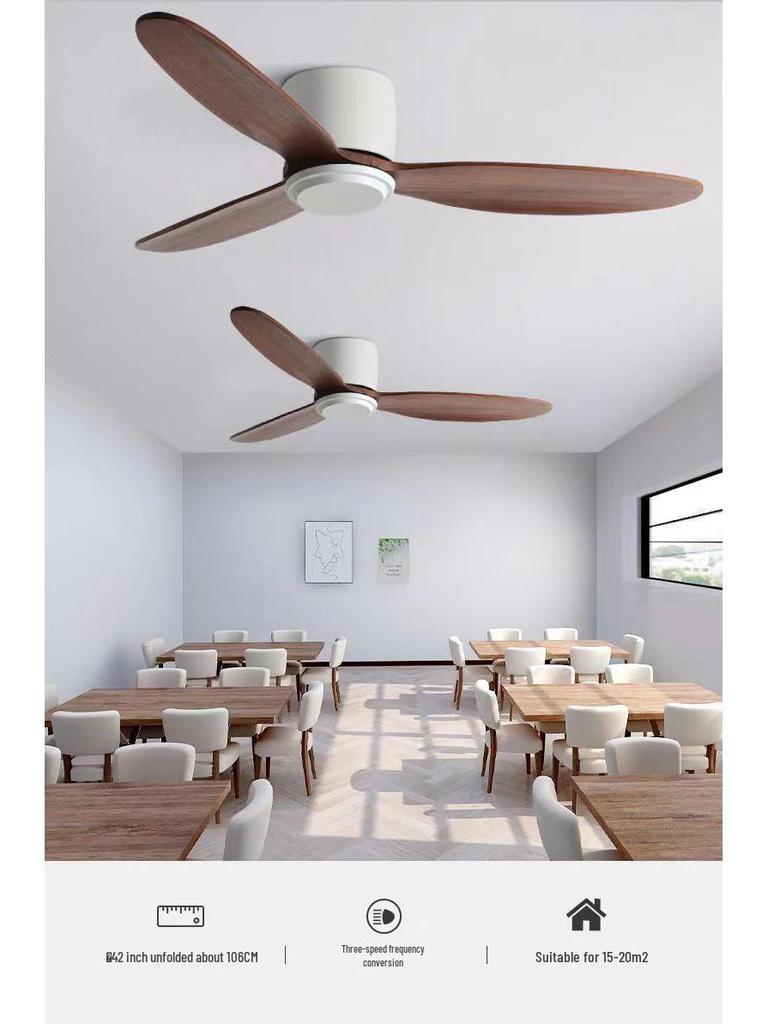 Simple Wooden Ceiling Fan Light for Living Room, Bedroom, or Restaurant with Integrated Lighting and Wooden Fan Blades