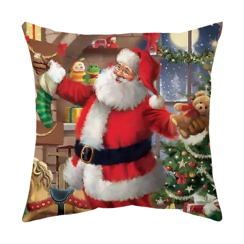 Classic Simple Christmas Series Cushion Pillow Cover Fashion Santa Claus Christmas Tree Pattern Pillowcase Home Sofa Decoration