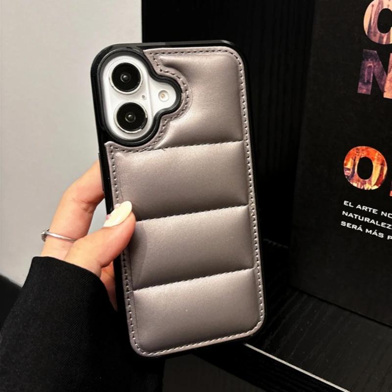 Weiche Daunenjackenstoff Handyhülle für iPhone 16 15 14 13 12 11 Pro Max 16Pro Hülle Die Puffer Winter Stoßfeste Schutzhülle