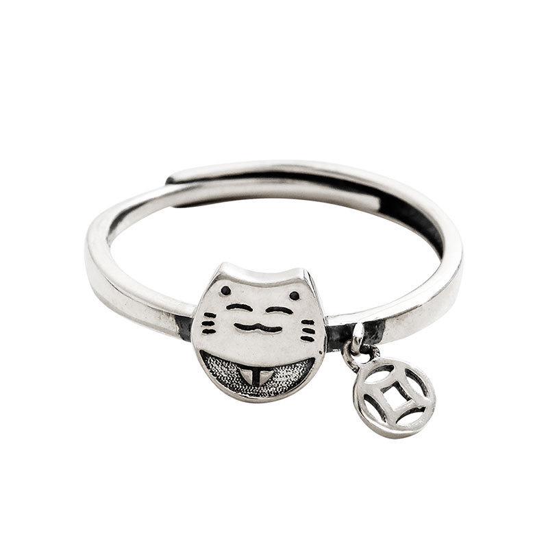 2025 Sterling Silver Money Cat Ring: Trendy Unisex Couple Design, Adjustable Cold Style