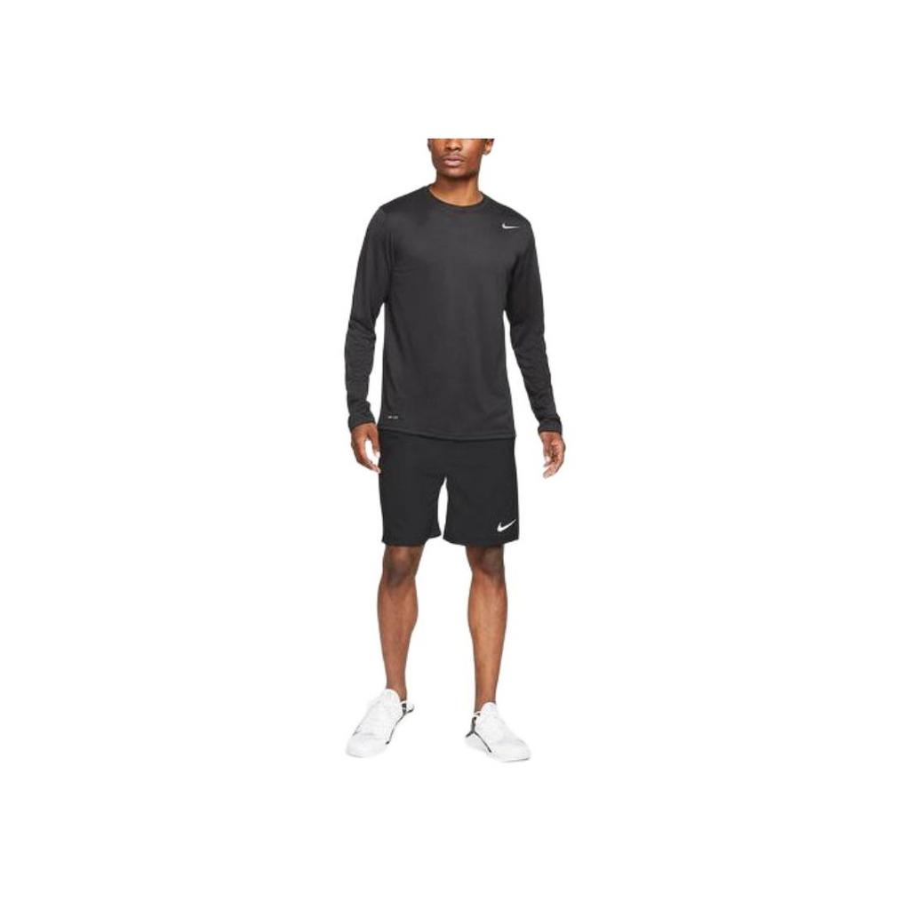 Nike T-shirt Homme à Manches Longues Ample à Col Rond Couleur Unie avec Logo Hauts Noir 727980-010