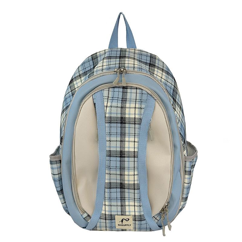 Schoolbag College Plaid Backpack Women's New Large Capacity Canvas Backpack Student School Bag Simple Personality Plaid School Bag