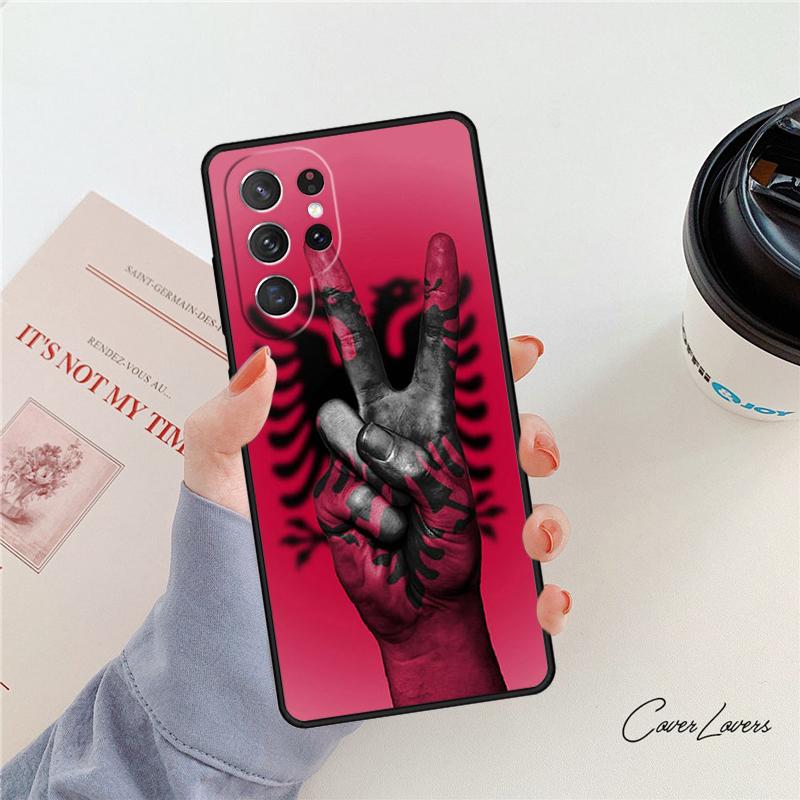Albania Flag Eagle Phone Case For Samsung Galaxy S24 S25 S23 S22 Ultra Note 10 20 Plus S20 S21 FE Cover