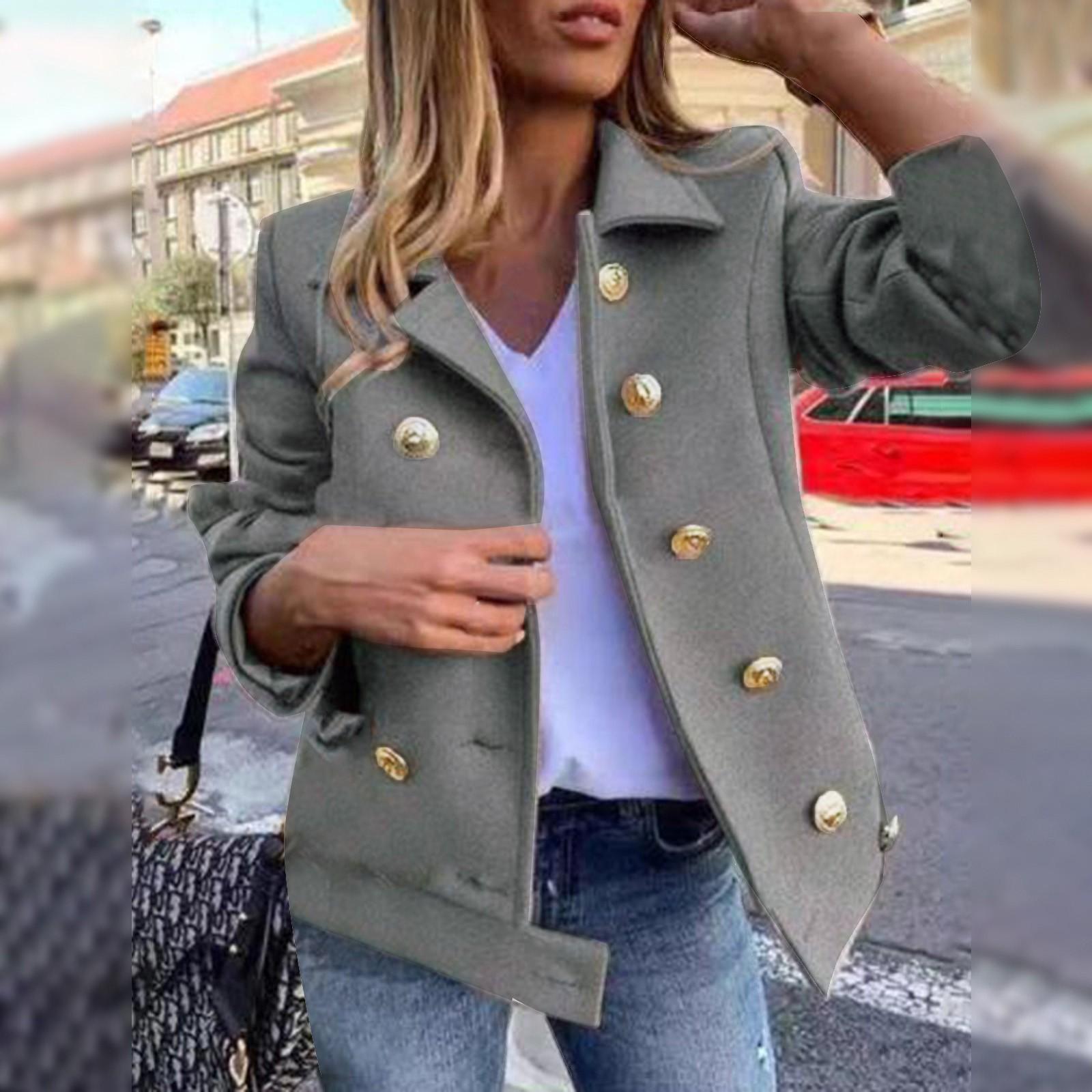 

Женский модный однотонный двубортный короткий костюм с лацканами и длинными рукавами, пальто XXL