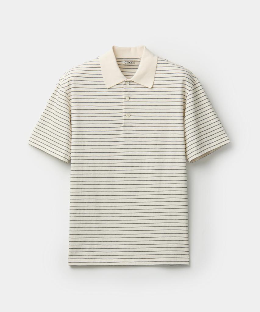 Kueo Oversized Striped Polo Shirt (White)
