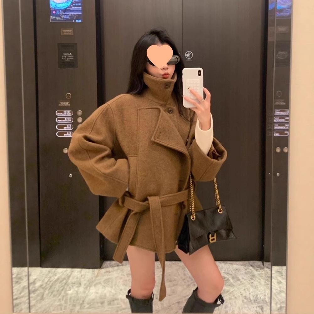 Hepburn Textured Woolen Stand Collar Coat - Petite Size, 2025 Autumn/Winter Collection