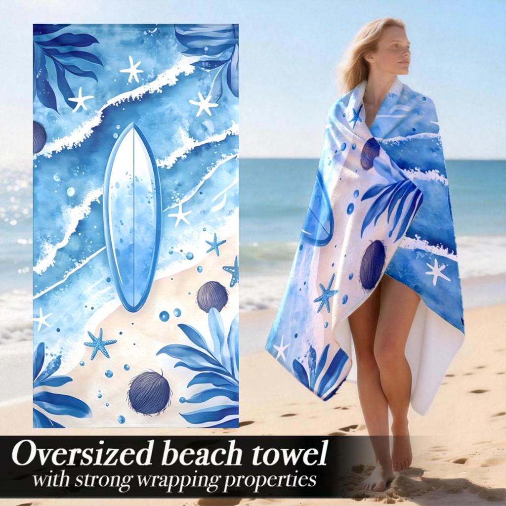 Surfboard Starfish Blue Leaf Print Beach Towel Polyester Soft Quick Dry Large Bath Towel Summer Swimming Pool Surfing Blanket