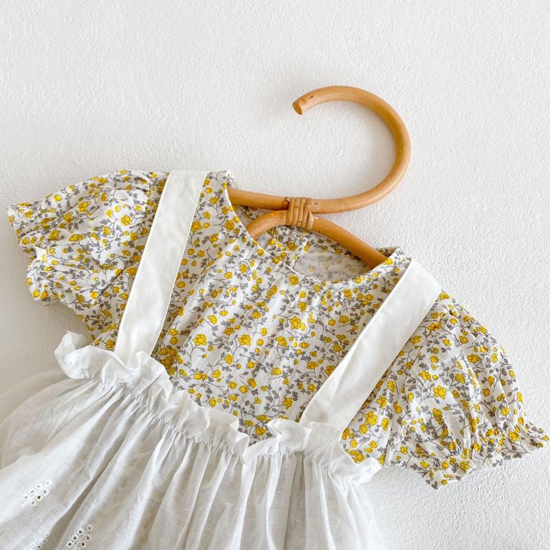 New Summer Baby Clothing, 0-3 Year Old Baby Girl Floral Jumpsuit with Suspender Skirt Set