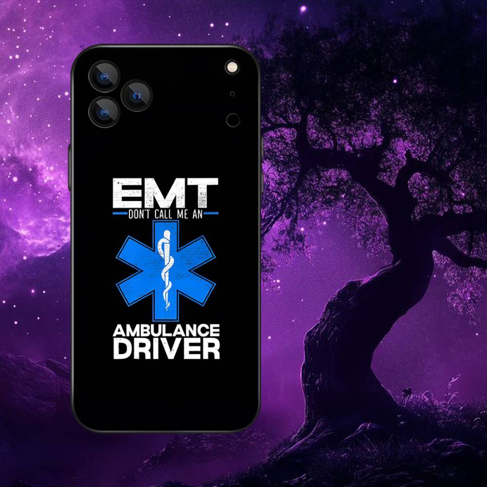 

EMT EMS Ambulance Phone Case For iPhone 17,16,15,14,13,12,11,Pro,Max,Plus,E,Air,Mini Protective Black Cover iPhone12