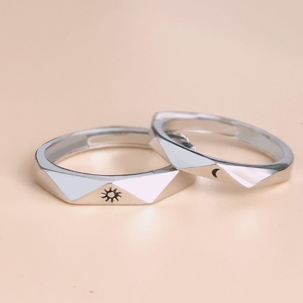 2 Pcs Sun Moon Lover Couple Rings Simple Opening Ring For Couple Men Women Wedding Engagement Promise Valentine's Day Jewelry