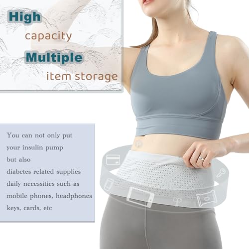 Insulin Pump Belt: M Grey Breathable - 4 Large Pockets Diabetic Waist Belt for Sleeping, Running Everyday Use