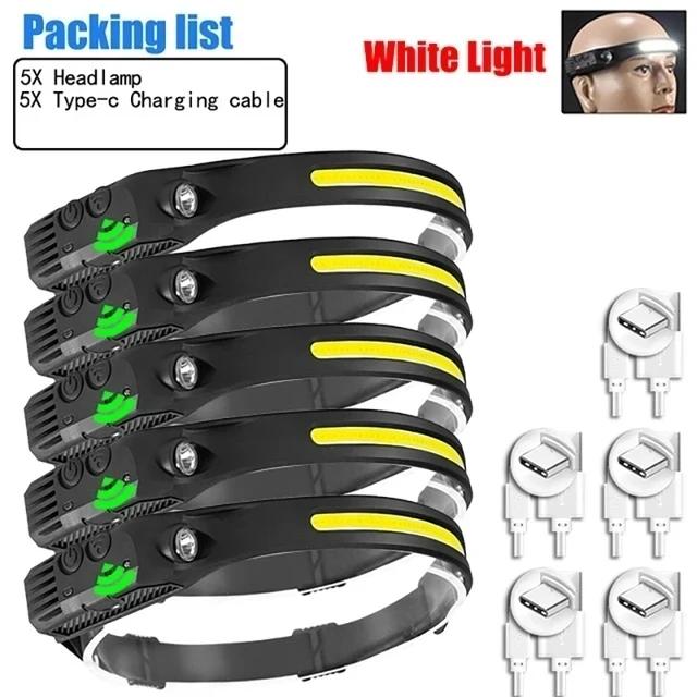 Powerful LED Induction Headlamp XPE+COB Head Flashlight USB Rechargeable Camping Fishing Search Light Waterproof Headlight