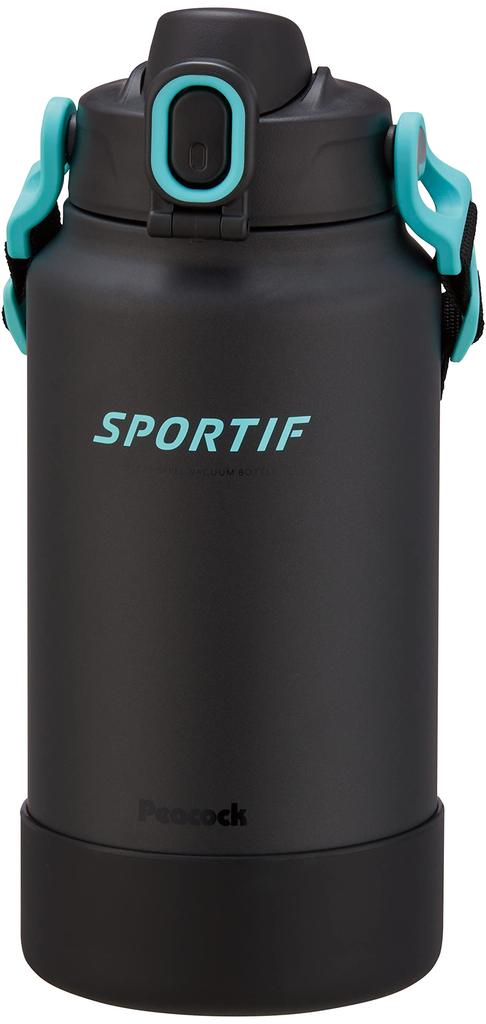The-peacock Vacuum Bottle, 2 Liter Capacity, Insulated Ice Container, Ice Jug, Sports Drink Compatible, One-Touch Mug Bottle, 2L, Graphite Black,